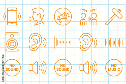 Sound and noise line icons set, communication and audio symbols