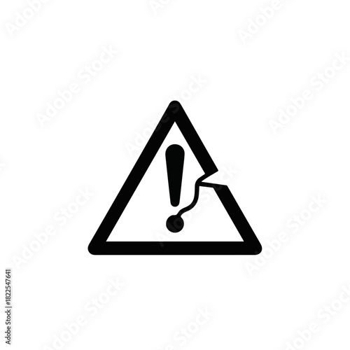 Broken sign symbolizing warning with cracked edge, black exclamation point alerts. Symbolizes fragility, Broken sign indicates a failed notification or damage,