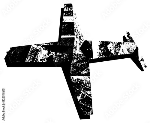 Airplane flies overhead in a distressed style