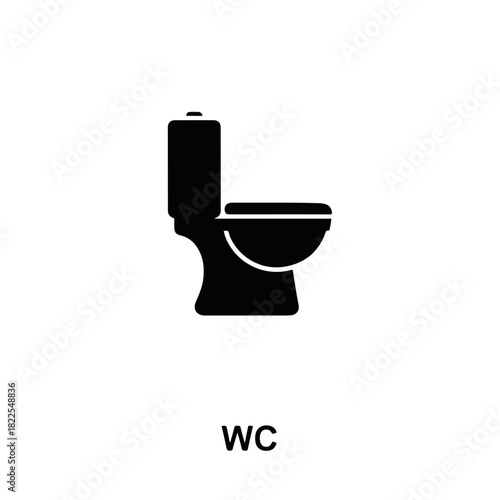 Toilet icon displaying WC symbol, basic plumbing fixture for restroom. Toilet icon for public places. Modern toilet icon is best choice for commercial washroom designs.