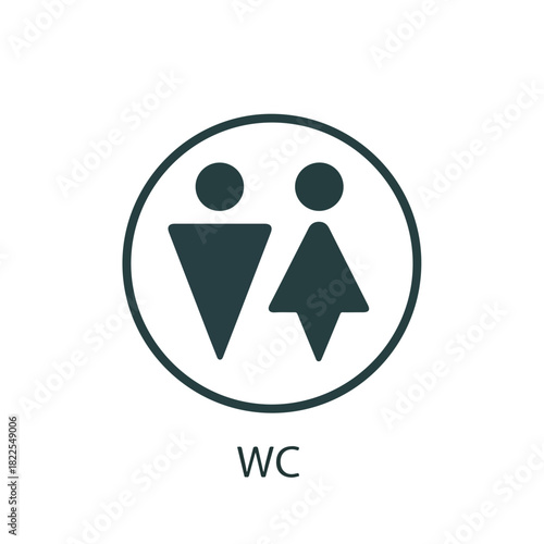 Restroom sign shows unisex restroom, including symbols for both man and woman. Public restroom symbol indicates accessibility and inclusivity. Consider this restroom sign for universal design,