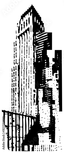 Skyscraper stands dramatically in urban cityscape