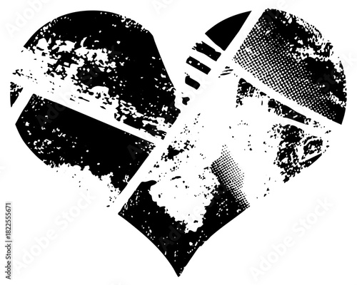 Broken heart fractures into pieces representing loss and separation