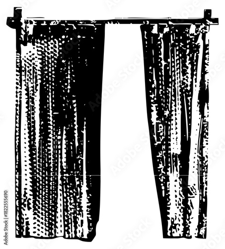 Curtains hang dramatically in a minimalist interior