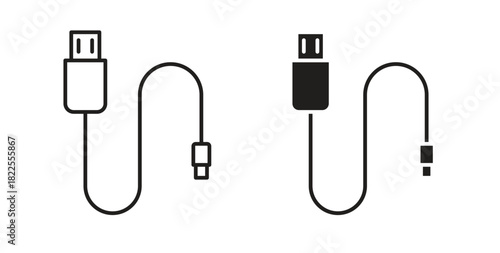 USB cable icon with editable stroke. Thin Line and flat icons for UI designs