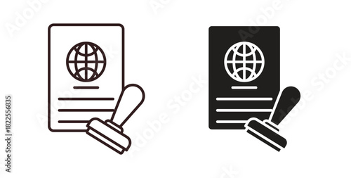 Visa icon with editable stroke. Thin Line and flat icons for UI designs
