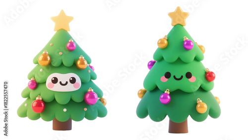 Cute Christmas Tree with Ornaments and Star Topper in Glossy Decorative Holiday Illustration Style isolated transparent background, editable vector artwork ai illustration file,