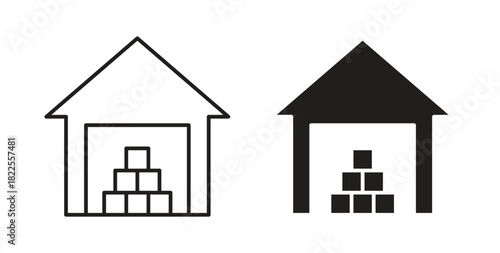 Warehouse icon with editable stroke. Thin Line and flat icons for UI designs