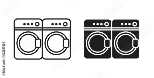 Washing machine icon with editable stroke. Thin Line and flat icons for UI designs