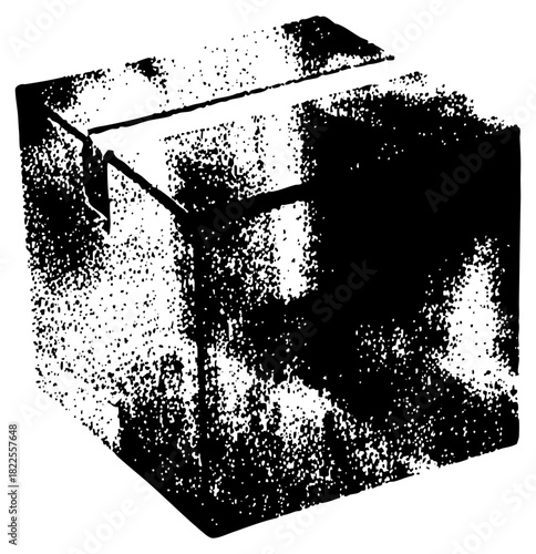 Opened box reveals contents in abstract arrangement