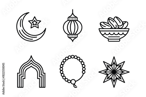 Islamic icons ramadan symbols crescent lantern dates prayer beads arch star
