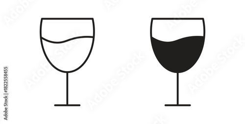 Wine glass icon with editable stroke. Thin Line and flat icons for UI designs