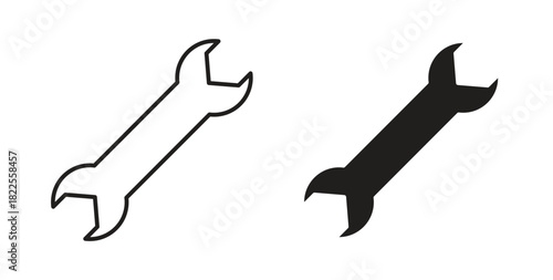 Wrench icon with editable stroke. Thin Line and flat icons for UI designs