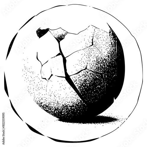 Broken egg reveals sprout botanical illustration