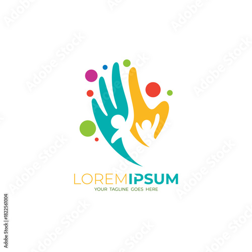 Hand care logo with charity design template, colorful style