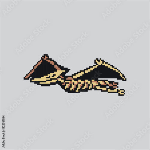 Pixel art illustration Pterodactyl. Pixelated Dinosaur Skeleton. Pterodactyl Dinosaur Skeleton Icon pixelated for the pixel art game and icon for website and video game. old school retro.