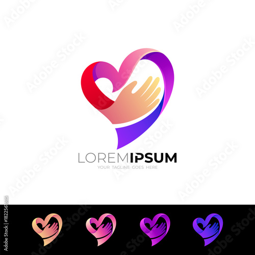 heart care logo and hand design simple, 3d colorful design