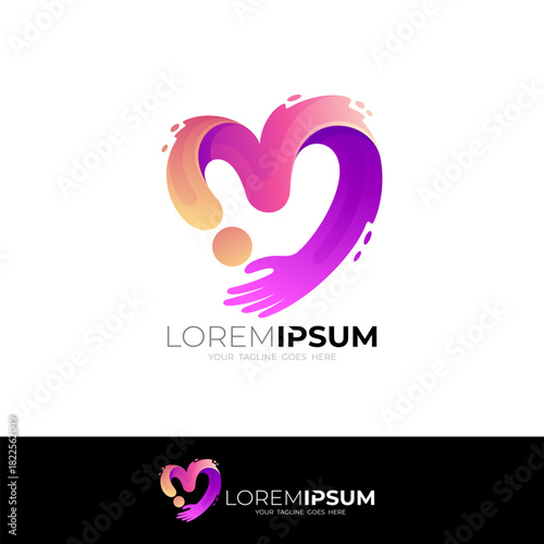 Hand care logo with love design charity, unity logos