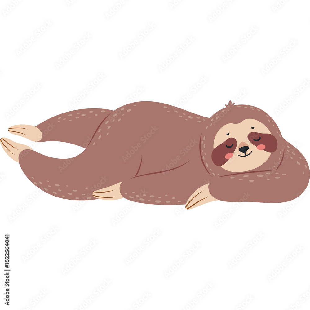 Fototapeta premium Cute brown sloth animal sleeping peacefully with eyes closed on a transparent background a simple flat illustration with a whimsical feel perfect for children's themes and relaxation concepts