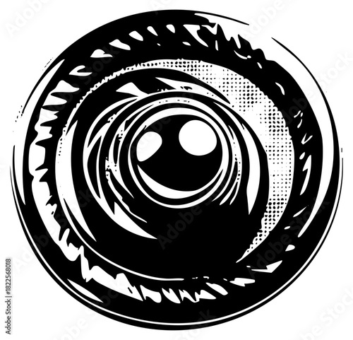 Eye gazes intensely spiral design