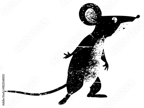 Mouse explores playfully in a textured illustration