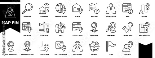 Map Pin Icon Sheet Line Black