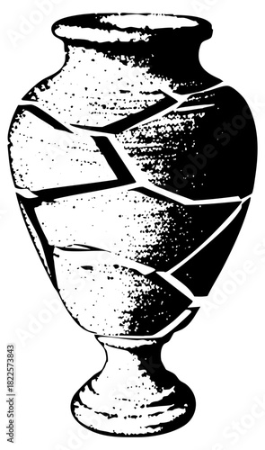 Broken vase illustrates fragility in a still life