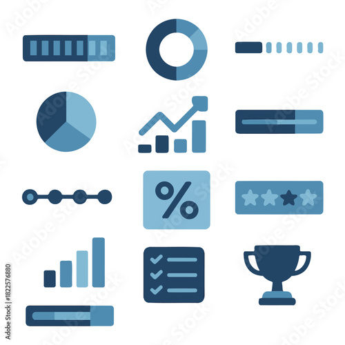 Business Icons: A collection of concise business icons perfect for illustrating business data, progress, and achievement, ready to integrate into your business and financial materials.
