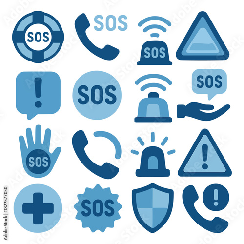 SOS Icons: A collection of SOS icons, each conveying a message of help, representing essential emergency services, and safety.
