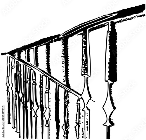 Staircase descends in architectural illustration