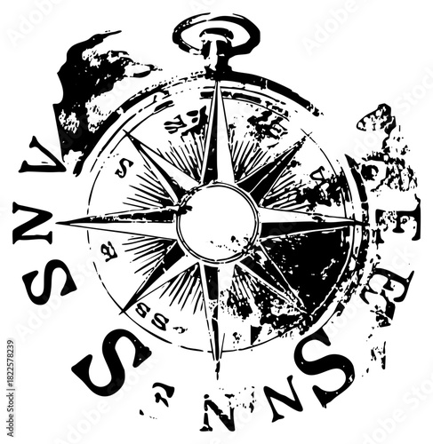 Compass points direction in vintage nautical design
