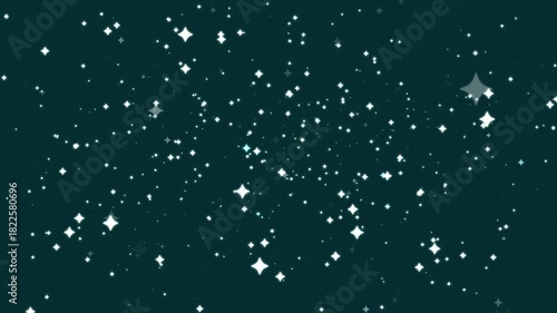 Glitter sparkle animated Black screen, 3D Animation, Ultra High Definition, 4k video. White shining dust light. Bokeh light lights effect background. Twinkling star animation on dark teal screen