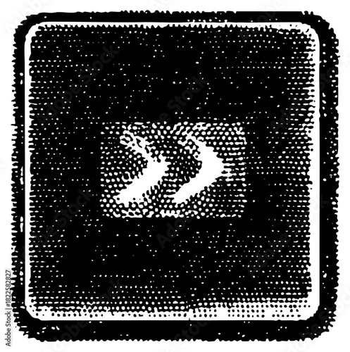 Arrow points right with halftone texture for directional guidance