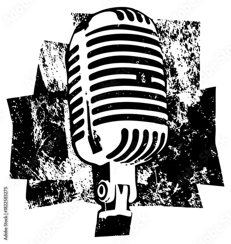 Vintage microphone broadcasts in a recording studio