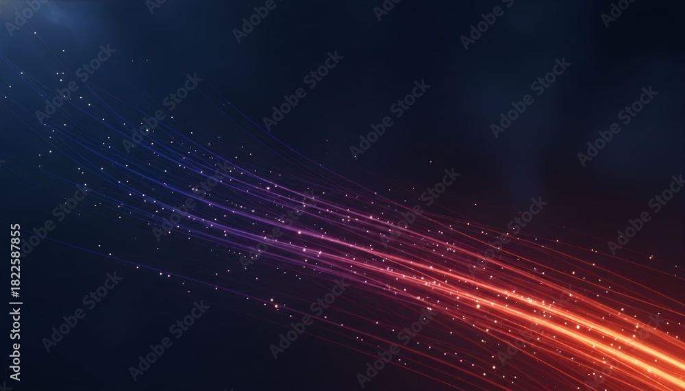 Obraz premium Abstract background with flowing streams of glowing orange and blue light particles.
