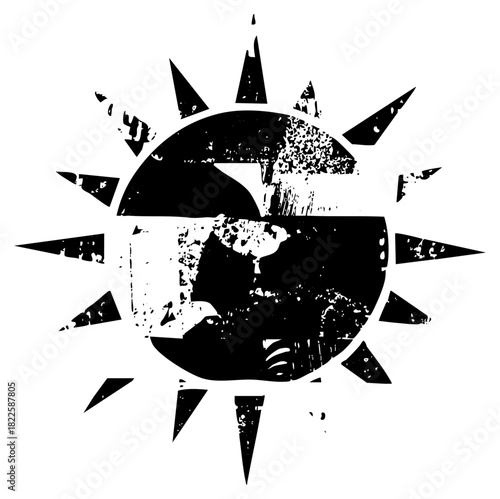 Sun eclipses Earth in distressed illustration