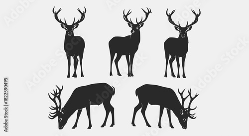 Deer vector illustration. Graphic black silhouettes of wild deer, EPS version.