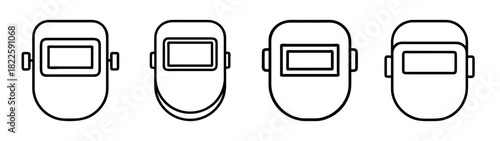 Set of welding helmet line icons outline style vector illustration for industrial safety, construction, and metalwork applications