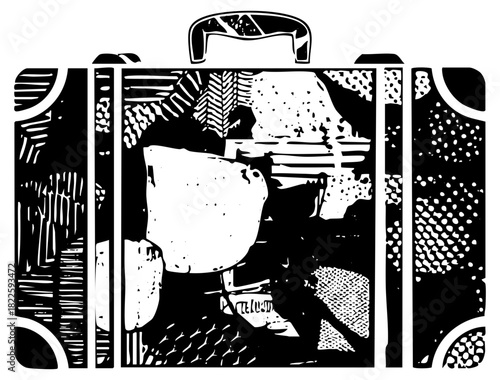 Suitcase reveals travel contents in illustration