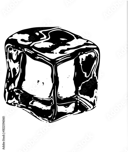 Ice cube glistens with texture in still life