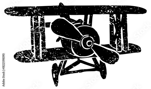 Biplane flies vintage illustration