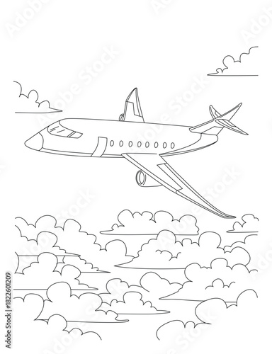 Private Jet Above Clouds – Aircraft Line Art Illustration