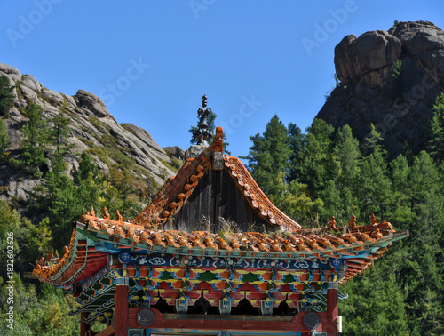 Roof of buddhist monastery in the mountains
