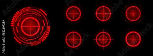 Complex red crosshairs on a sleek dark background showcasing various targeting styles