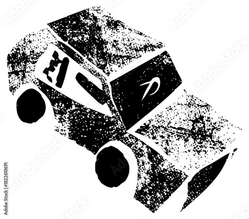 Sports car accelerates on road halftone