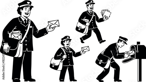 Male postman sending letters in uniform vector illustration