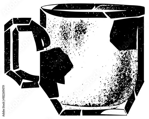 Coffee Mug Breaks with Grunge Texture in a Still Life