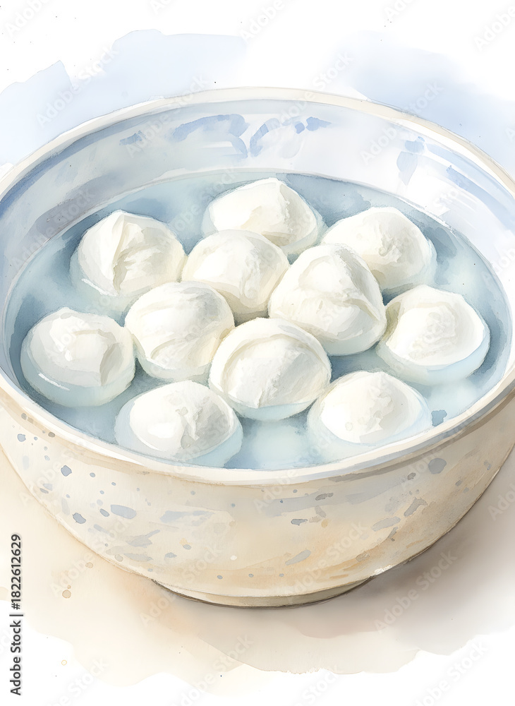 Fototapeta premium Bowl of Fresh White Mozzarella Balls Submerged in Water
