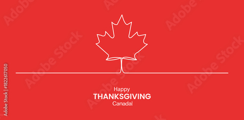 Happy Thanksgiving Canada Celebration Minimalist Maple Leaf Art Holiday Graphic Red Background Festive Season Line