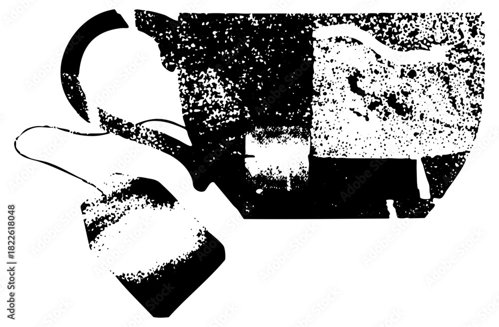 Obraz premium Teapot pours tea into cup halftone illustration